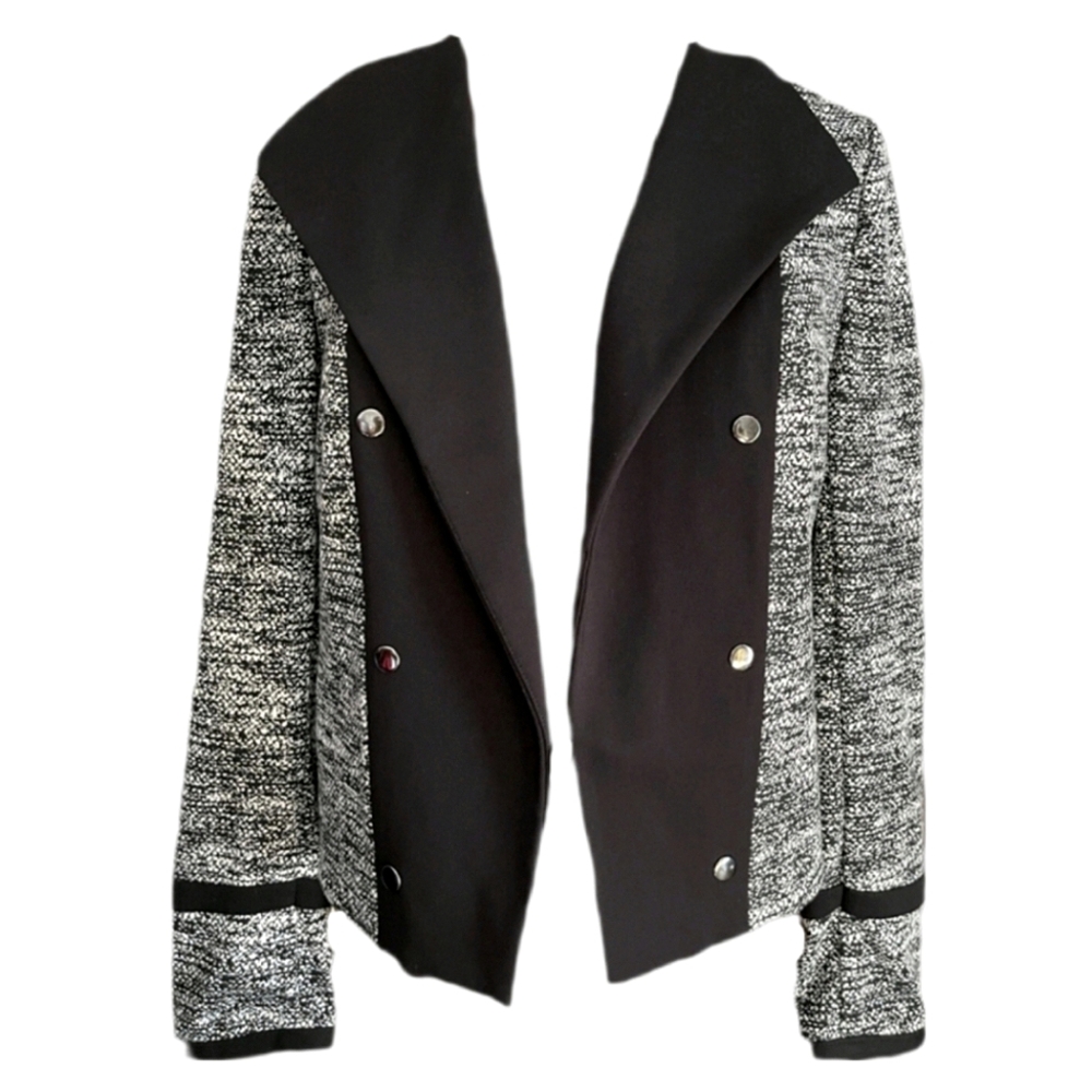 Calvin Klein Open Front Blazer Jacket Tweed Look Stretchy Button Accent Size 6